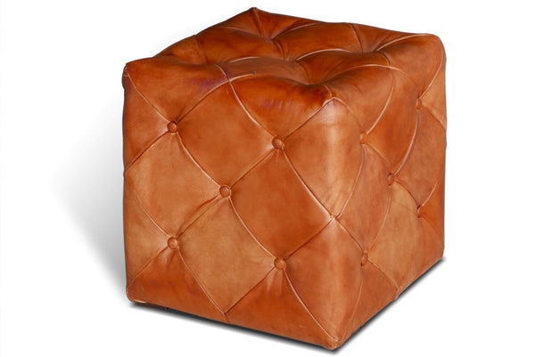 Chesterfield-Hocker aus Naturleder / Chesterfield Pouf aus Büffelleder | Modell Chesterfield POUF